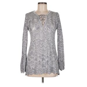 White House Black Market silver gray chevron bell sleeve sweater Size XL